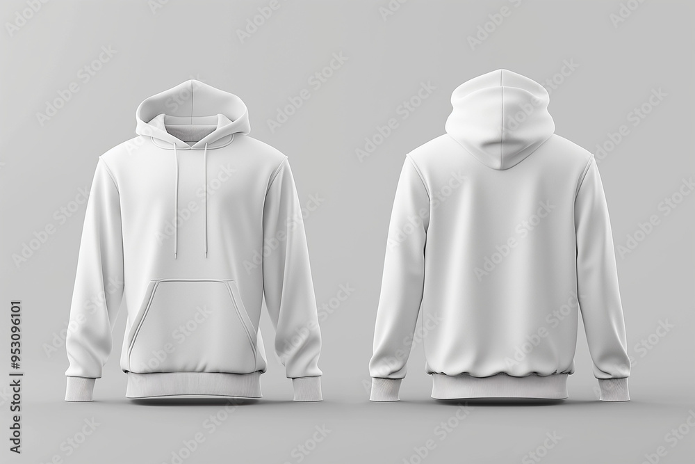 3D white hoodie mockup, front and back view on an isolated background 3D white hoodie mockup, front and back view on an isolated background