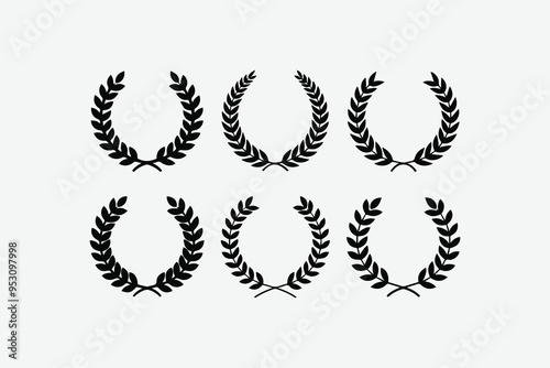 Set black silhouette circular laurel foliate vector illustration  photo