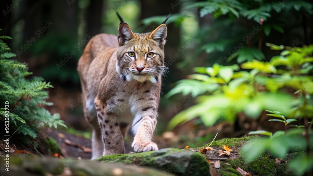 Obraz premium A Lynx Walking Through A Forest Path