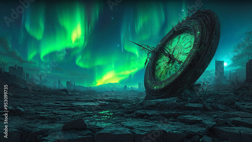 An antique clock in the vast desert symbolizes the passage of time and life's fleeting nature.