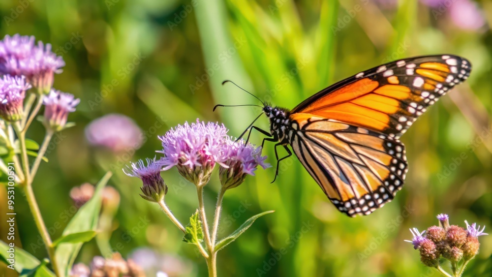 Obraz premium Monarch Butterfly Feeding on Purple Flower
