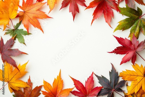 Autumn Maple Leaves Flat Lay White Background created with Generative AI