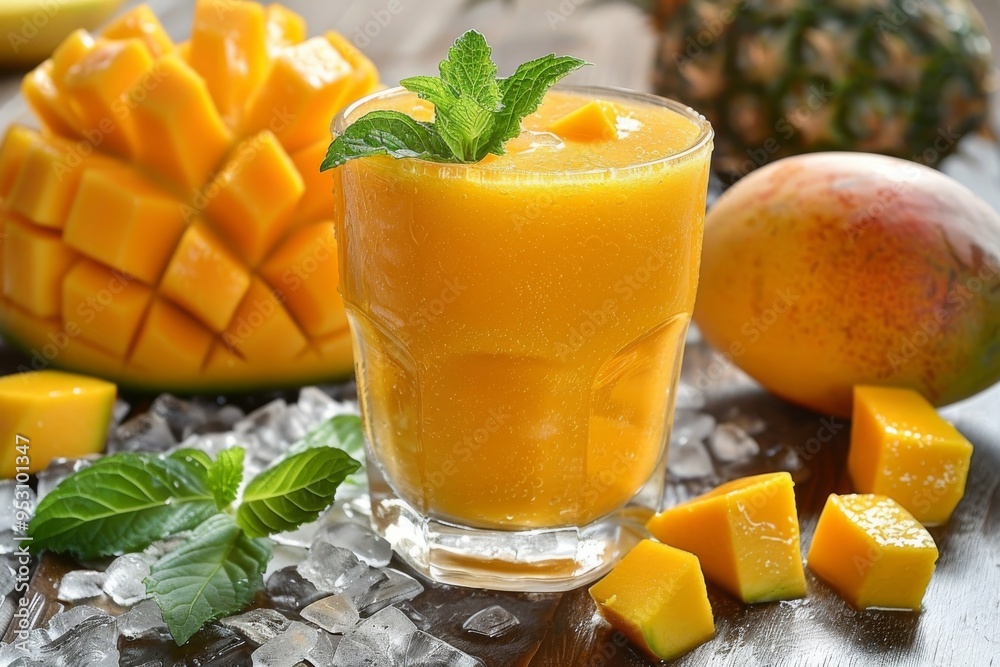 Mango smoothie in glass for healthy food concept and illustration advertise.
Mango smoothie in glass for healthy food concept and illustration advertise.