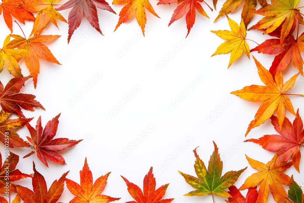 Autumn Maple Leaves Flat Lay White Background created with Generative AI Autumn Maple Leaves Flat Lay White Background created with Generative AI