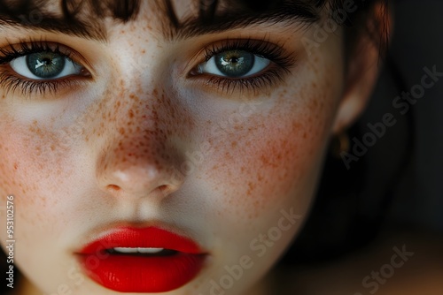 Confident and Unconventional Beauty Gazing into with Freckles and Bold Tattoos