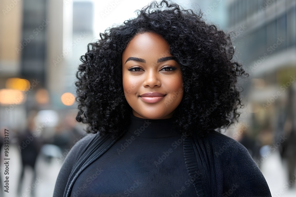Confident Curvy Woman with Natural Curls Showcases Unique Style and Unconventional Beauty Confident Curvy Woman with Natural Curls Showcases Unique Style and Unconventional Beauty