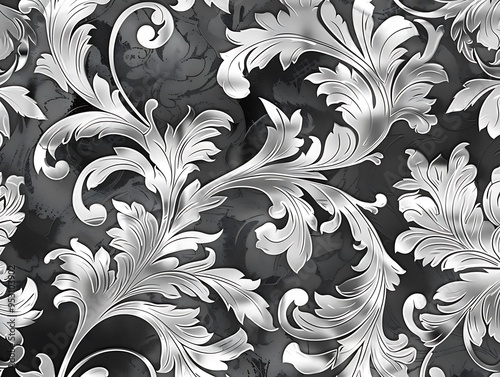 
Beautiful floral elegant swirls damask fabric seamless pattern of hand drawn flowers with decorative dark
