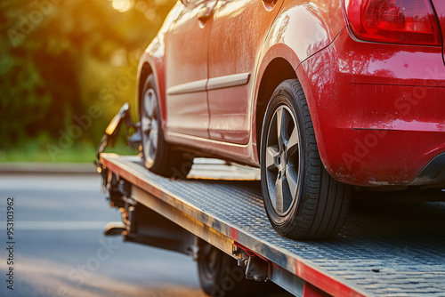 Loading a broken car onto a tow truck on the roadside
