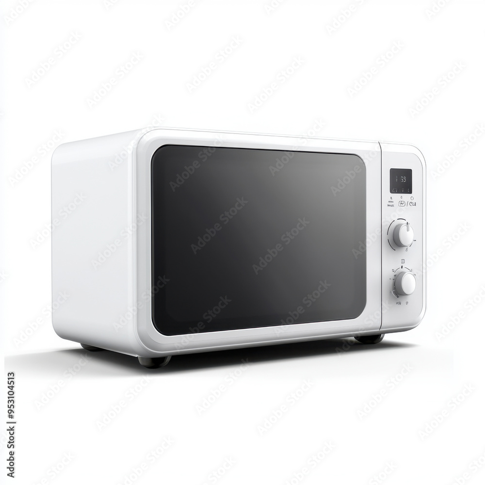 A modern white countertop microwave oven with control dials, designed for efficient cooking in contemporary kitchens.