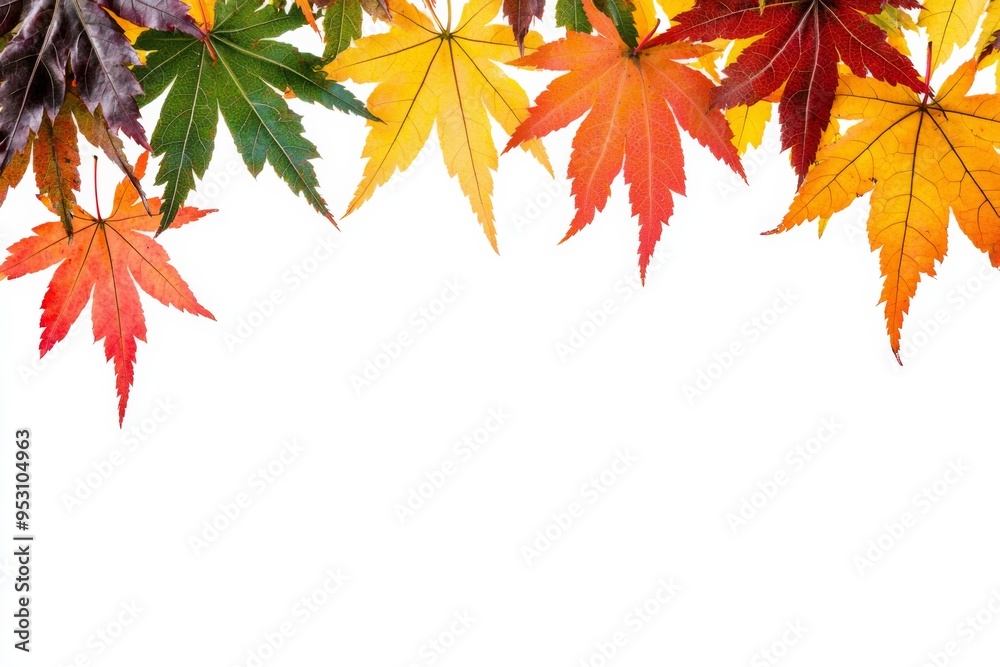 Autumn Maple Leaves Flat Lay White Background created with Generative AI Autumn Maple Leaves Flat Lay White Background created with Generative AI