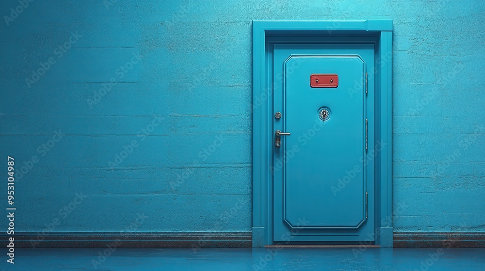 3D illustration of an empty bank depositary safe box isolated on a blue background 3D illustration of an empty bank depositary safe box isolated on a blue background