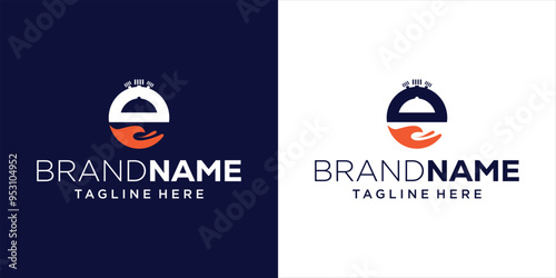 Creative Abstract Logo Design of Timer and Hand Covering Serving Food, Design Inspiration, Illustration, Vector