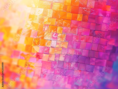 Pixelated pink mosaic, varying shades, high-angle view, digital and retro