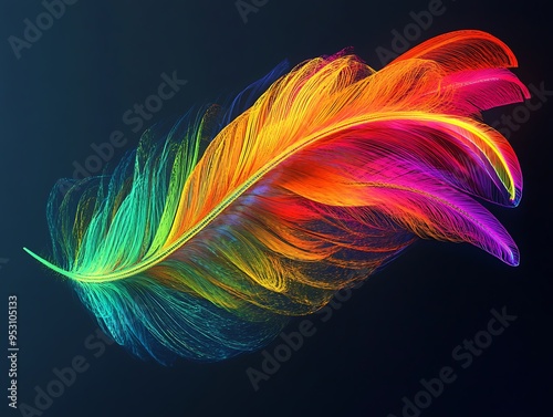 Colorful feather isolated on dark background.  illustration