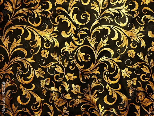 Luxurious Black and Gold Floral Baroque Pattern Design Created 