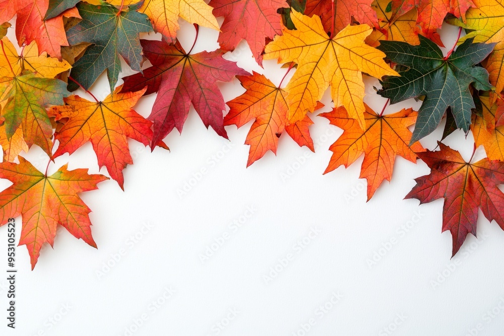 Autumn Maple Leaves Flat Lay White Background created with Generative AI Autumn Maple Leaves Flat Lay White Background created with Generative AI