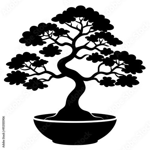 Bonsai tree silhouette vector illustration 