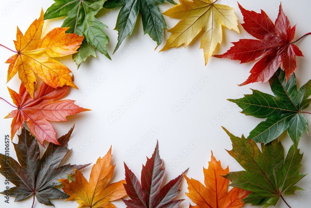 Autumn Maple Leaves Flat Lay White Background created with Generative AI Autumn Maple Leaves Flat Lay White Background created with Generative AI