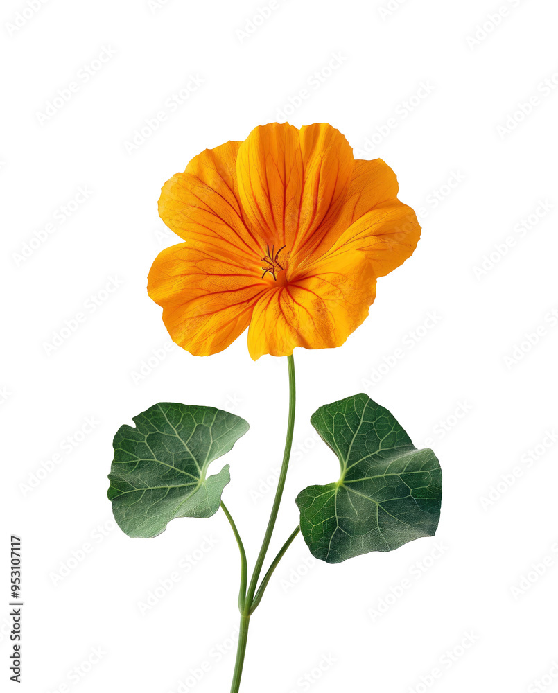 Orange nasturtium flower with green leaves isolated on transparent background Orange nasturtium flower with green leaves isolated on transparent background