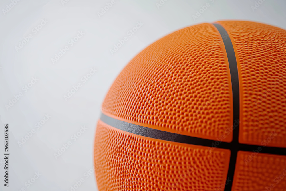 Fototapeta premium Bright orange basketball with visible texture against a white backdrop