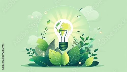 Green product innovation, developing new ecofriendly items, flat design illustration