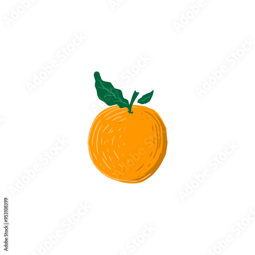 Orange fruit illustration logo, drawing style colored vector, doodle