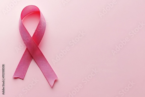 Pink breast cancer ribbon on pink background, Breast cancer awareness month, Women in STEM, Feminism, Diversity Equity and inclusion photo