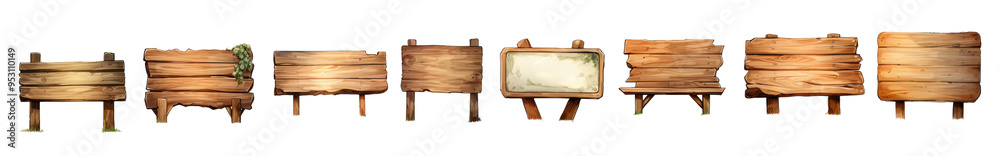 set of wood singboard Isolated on transparent background.