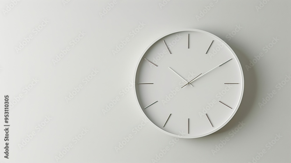 Minimalist white wall clock on light gray background showcasing modern interior design and time management concept Minimalist white wall clock on light gray background showcasing modern interior design and time management concept