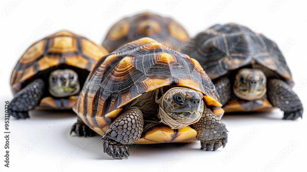 Obraz premium Collection of Funny Greek Tortoises - Cute Pets and Reptiles for Banner or Panorama, Isolated on White Background