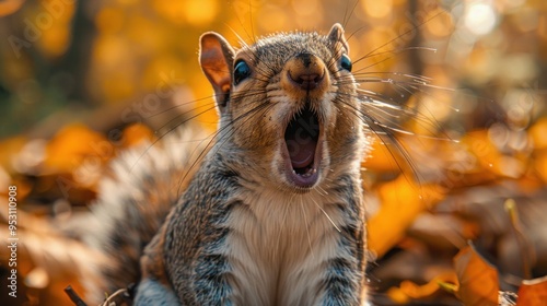 Yawning Grey Squirrel in Close-up View photo