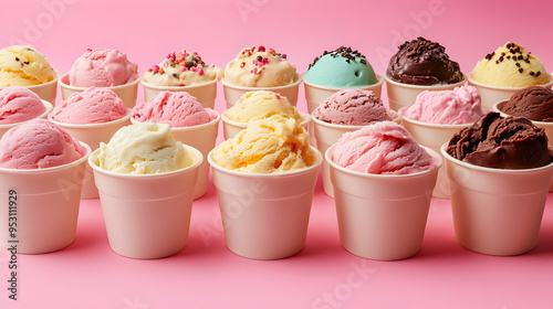 Assortment of Delicious Ice Cream Flavors in Cups