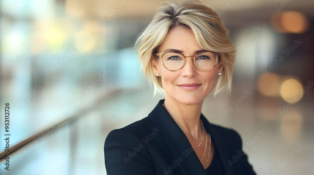 Confident Business Woman Wearing Glasses and Smiling Confident Business Woman Wearing Glasses and Smiling