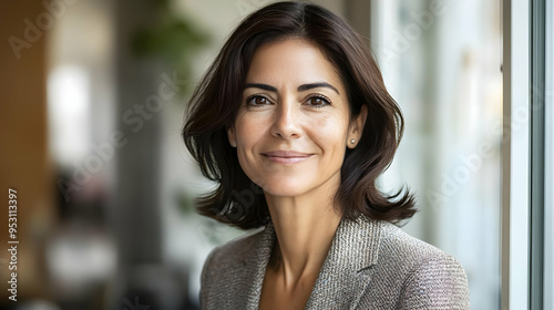 Portrait of a Smiling Woman with Brown Hair Wearing a Blazer