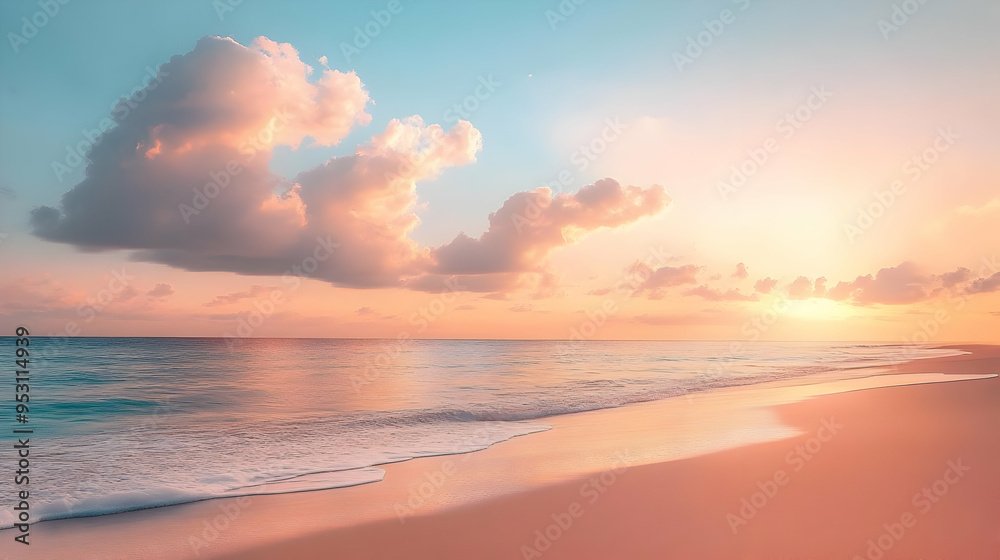 Peaceful Sunset Over Calm Ocean Waves on a Sandy Beach Peaceful Sunset Over Calm Ocean Waves on a Sandy Beach
