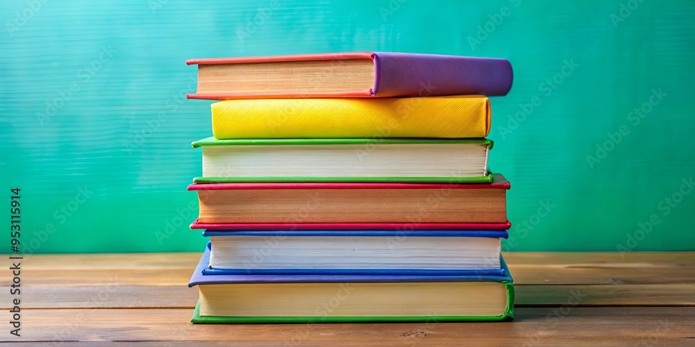 Fototapeta premium Vibrant stack of hardcover books arranged for education and reading themes