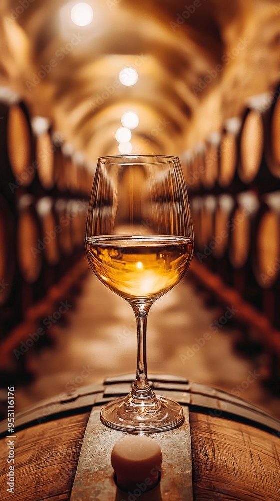custom made wallpaper toronto digitala glass of white wine standing on a wine barrel in a wine cellar