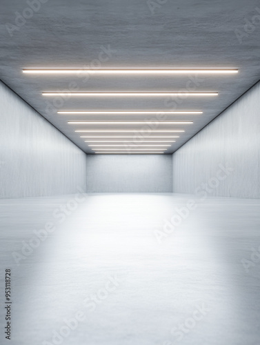 Empty warehouse space with led lighting.