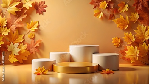 Product podium in autumn warm colors for product presentation