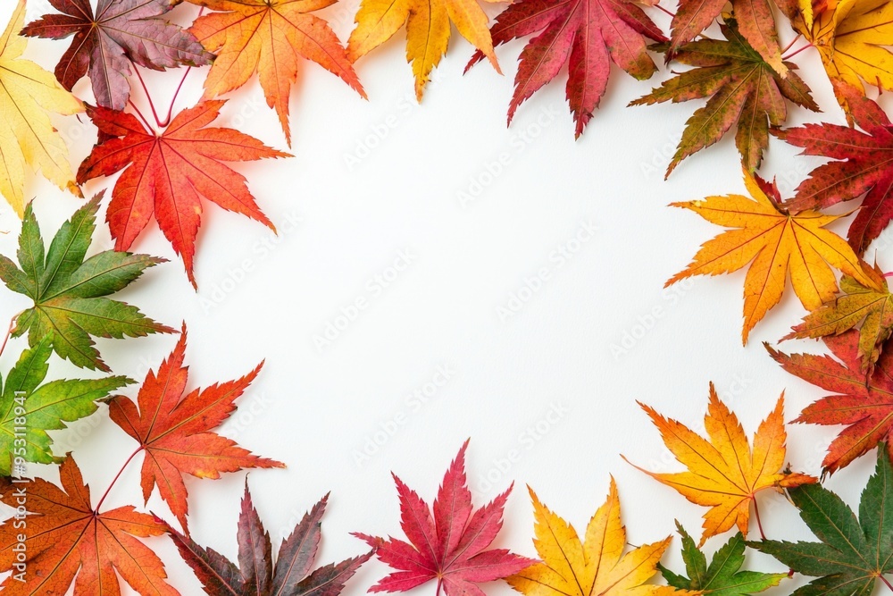 Autumn Maple Leaves Flat Lay White Background created with Generative AI Autumn Maple Leaves Flat Lay White Background created with Generative AI