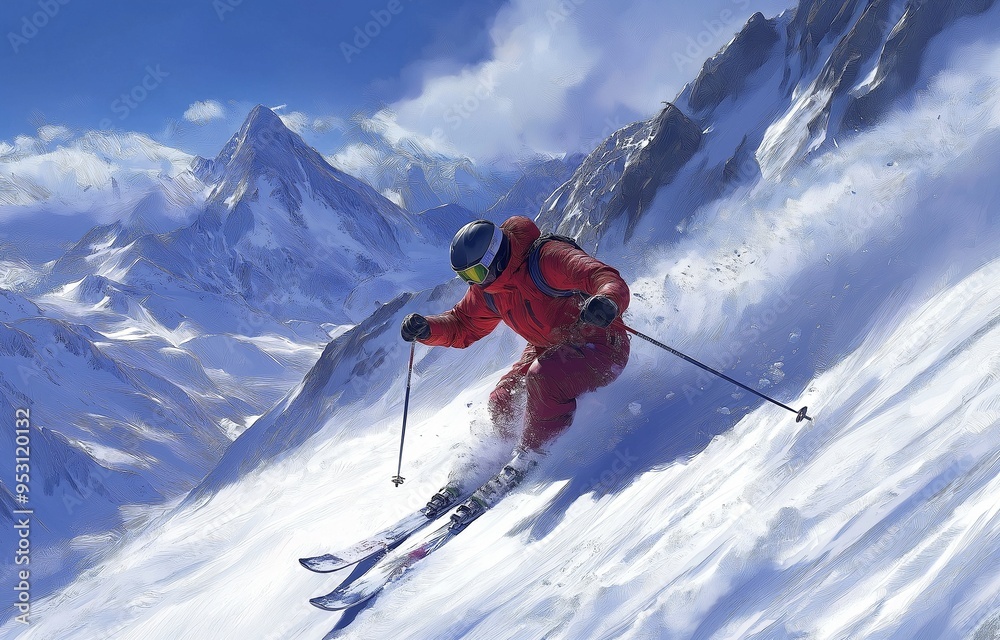 A love of skiing with stunning snow-capped mountains as a backdrop A love of skiing with stunning snow-capped mountains as a backdrop