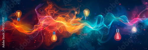 This abstract background features a blend of flowing lines and digital icons, symbolizing connectivity and technological advancement with a vibrant, seamless design.