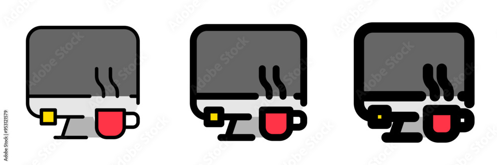 Editable workspace, desktop, computer, coffee vector icon. Remote work, job, profession, freelance. Part of a big icon set family. Perfect for web and app interfaces, presentations, infographics, etc Editable workspace, desktop, computer, coffee vector icon. Remote work, job, profession, freelance. Part of a big icon set family. Perfect for web and app interfaces, presentations, infographics, etc