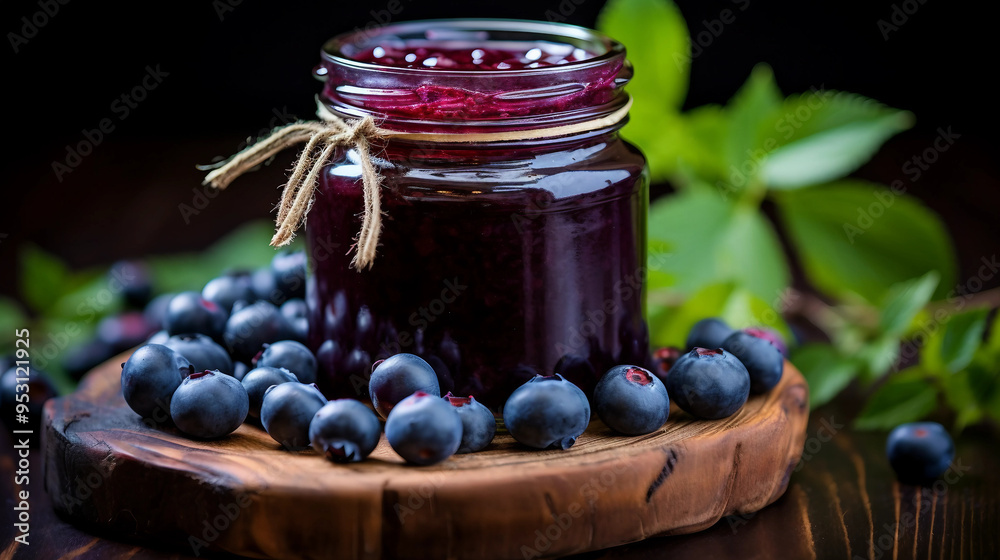 Blueberry jam in a jar made of fresh fruit Blueberry jam in a jar made of fresh fruit