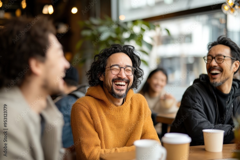 A joyous burst of laughter fills the cafe as friends share a moment of pure happiness. A joyous burst of laughter fills the cafe as friends share a moment of pure happiness.