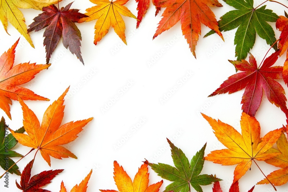 Autumn Maple Leaves Flat Lay White Background created with Generative AI Autumn Maple Leaves Flat Lay White Background created with Generative AI