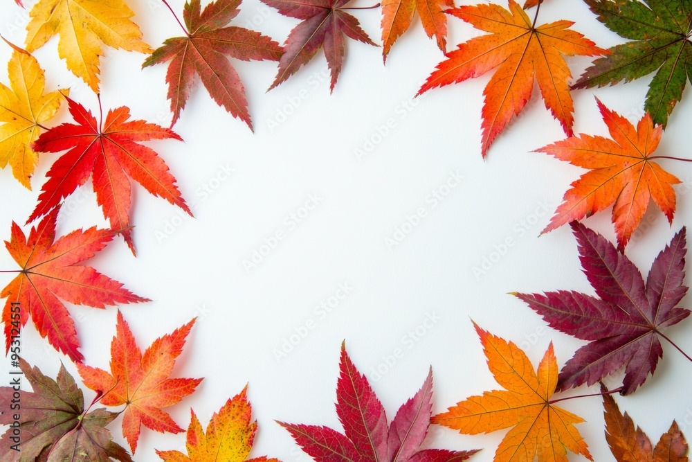 Autumn Maple Leaves Flat Lay White Background created with Generative AI Autumn Maple Leaves Flat Lay White Background created with Generative AI