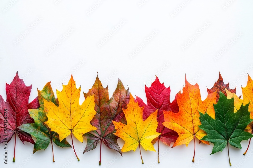 Autumn Maple Leaves Flat Lay White Background created with Generative AI Autumn Maple Leaves Flat Lay White Background created with Generative AI
