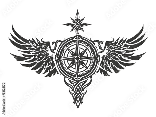 Winged Compass very simple traditional tattoo flash styles illustration photo