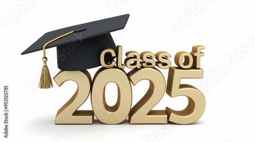 3D render of class of 2025 with graduation cap on white